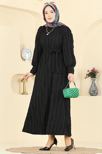 moda selvim Dress 7166BG354 Black - Thumbnail