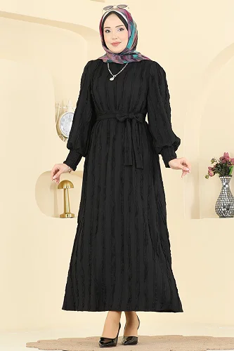 moda selvim Dress 7166BG354 Black - Thumbnail