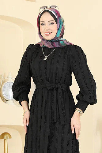 moda selvim Dress 7166BG354 Black - Thumbnail