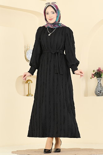 moda selvim الفستان أسود 7166BG354 - Thumbnail