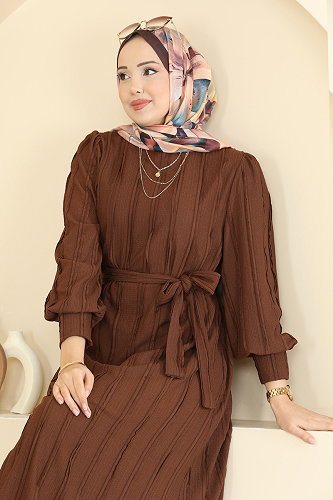 moda selvim الفستان بني 7166BG354 - Thumbnail