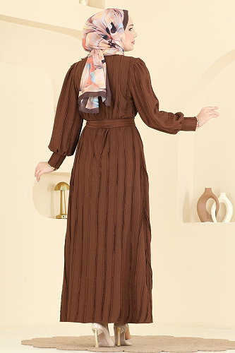 moda selvim الفستان بني 7166BG354 - Thumbnail