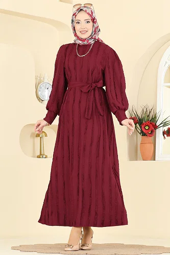 moda selvim Dress 7166BG354 Burgundy - Thumbnail