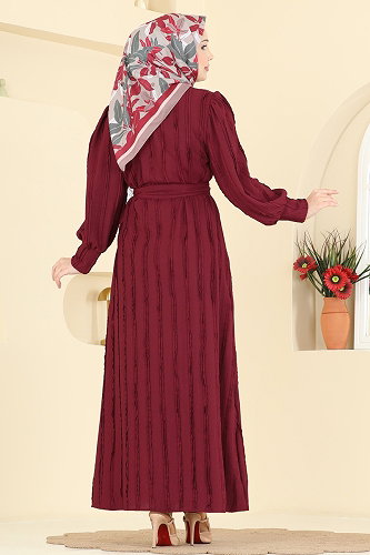 moda selvim الفستان خمري 7166BG354 - Thumbnail