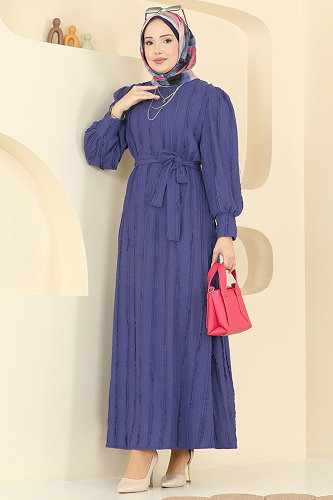 moda selvim Dress 7166BG354 Indigo - Thumbnail