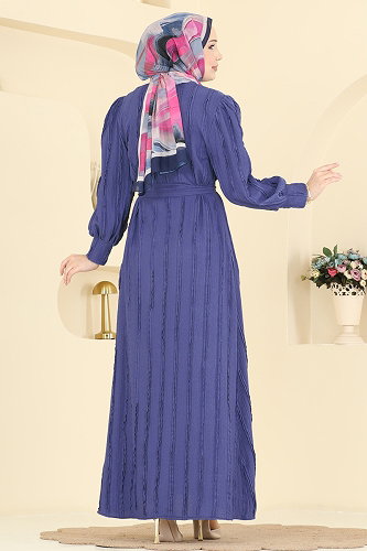 moda selvim Dress 7166BG354 Indigo - Thumbnail