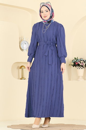 moda selvim Dress 7166BG354 Indigo - Thumbnail