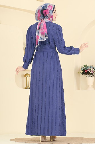 moda selvim Dress 7166BG354 Indigo - Thumbnail