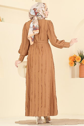 moda selvim Dress 7166BG354 Latte - Thumbnail