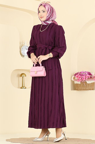 moda selvim Dress 7166BG354 Purple - Thumbnail