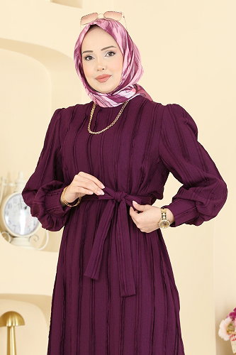 moda selvim Dress 7166BG354 Purple - Thumbnail