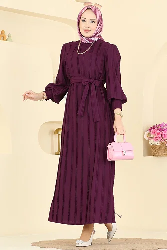 moda selvim الفستان أرجواني 7166BG354 - Thumbnail