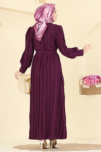 moda selvim الفستان أرجواني 7166BG354 - Thumbnail