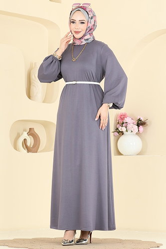 moda selvim الفستان رمادي غامق 7168BG354 - Thumbnail