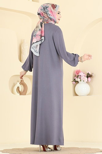 moda selvim الفستان رمادي غامق 7168BG354 - Thumbnail