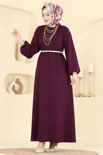 moda selvim Dress 7168BG354 Burgundy - Thumbnail