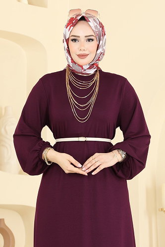 moda selvim الفستان خمري 7168BG354 - Thumbnail