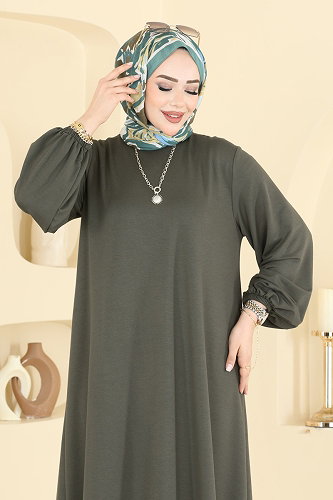 moda selvim Dress 7168BG354 Khaki - Thumbnail