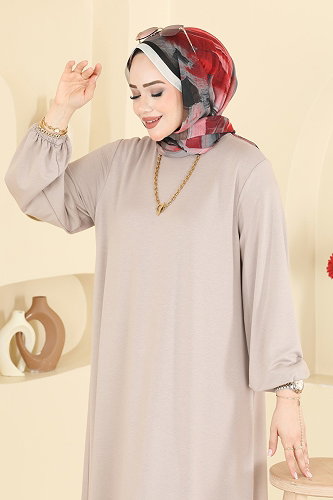 moda selvim Dress 7168BG354 Stone - Thumbnail