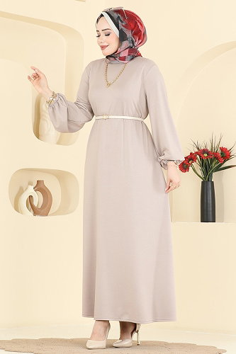moda selvim Dress 7168BG354 Stone - Thumbnail