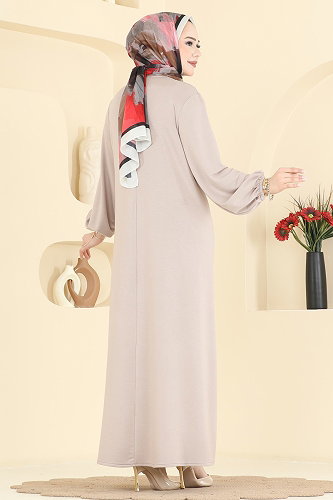 moda selvim Dress 7168BG354 Stone - Thumbnail