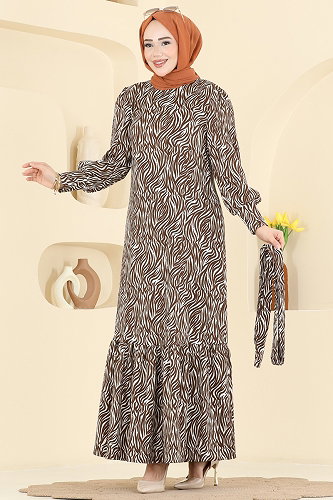 moda selvim الفستان بني 7170ERK1158 - Thumbnail