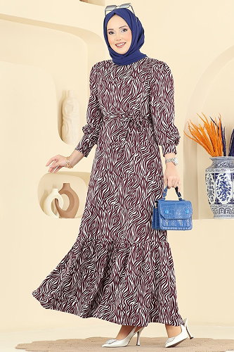 moda selvim Dress 7170ERK1158 Burgundy - Thumbnail