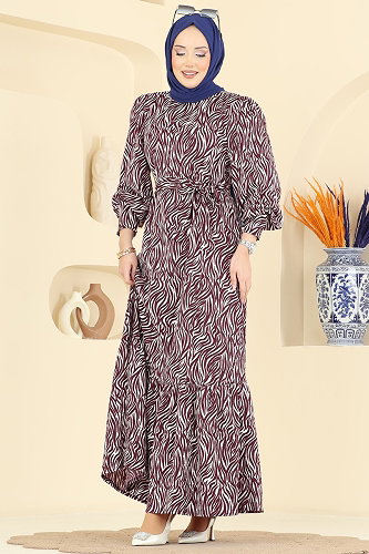 moda selvim الفستان خمري 7170ERK1158 - Thumbnail