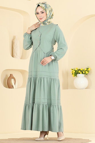 moda selvim Dress 7171ERK1158 Almond Green - Thumbnail