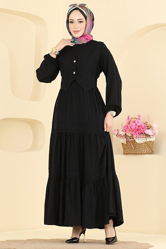 moda selvim الفستان أسود 7171ERK1158 - Thumbnail