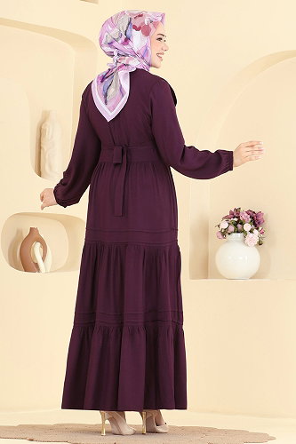 moda selvim Dress 7171ERK1158 Damson - Thumbnail