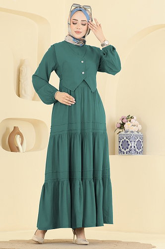 moda selvim الفستان زيتي 7171ERK1158 - Thumbnail