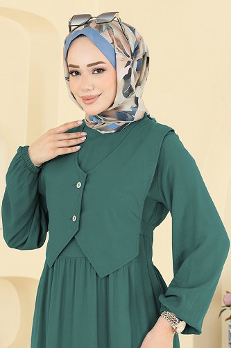 moda selvim الفستان زيتي 7171ERK1158 - Thumbnail