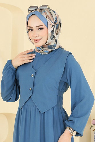 moda selvim Dress 7171ERK1158 Indigo - Thumbnail