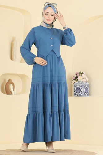 moda selvim Dress 7171ERK1158 Indigo - Thumbnail