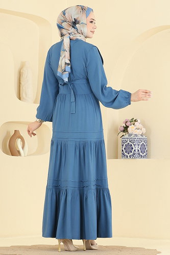 moda selvim Dress 7171ERK1158 Indigo - Thumbnail