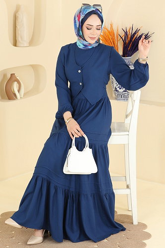 moda selvim الفستان كحلي 7171ERK1158 - Thumbnail