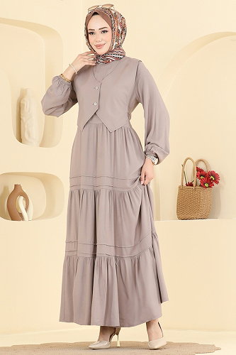 moda selvim الفستان بيج 7171ERK1158 - Thumbnail
