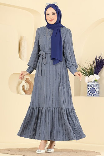 moda selvim الفستان رمادي غامق 7172ERK1158 - Thumbnail