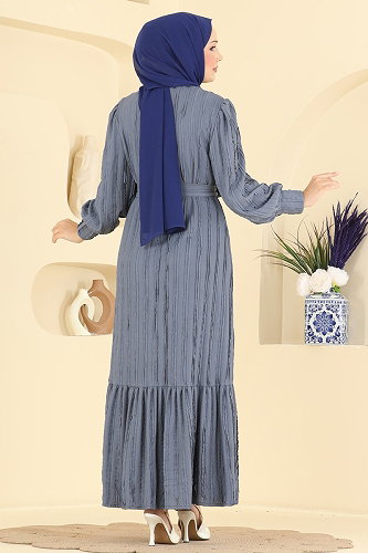 moda selvim الفستان رمادي غامق 7172ERK1158 - Thumbnail