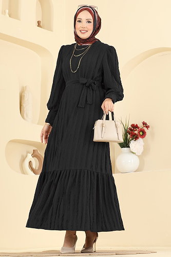 moda selvim الفستان أسود 7172ERK1158 - Thumbnail