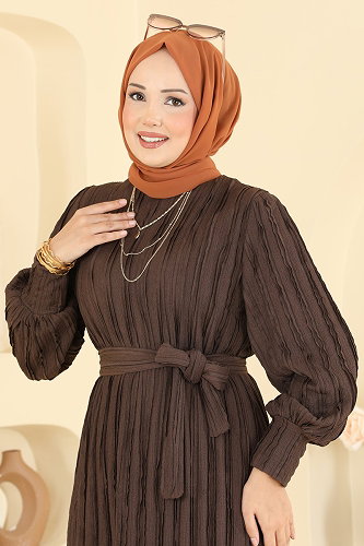 moda selvim Dress 7172ERK1158 Brown - Thumbnail
