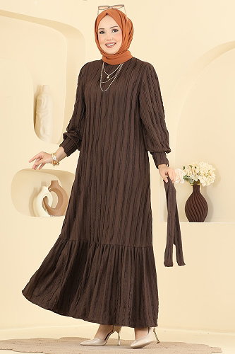 moda selvim الفستان بني 7172ERK1158 - Thumbnail