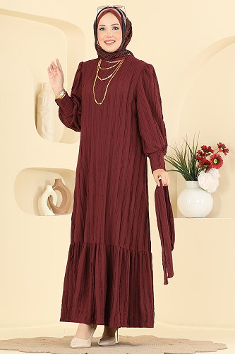 moda selvim Dress 7172ERK1158 Burgundy - Thumbnail