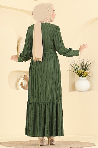 moda selvim Dress 7172ERK1158 Khaki - Thumbnail
