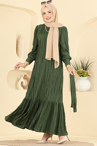 moda selvim الفستان اخضر عفني 7172ERK1158 - Thumbnail