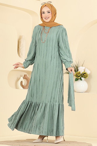 moda selvim الفستان أخضر باهت 7172ERK1158 - Thumbnail