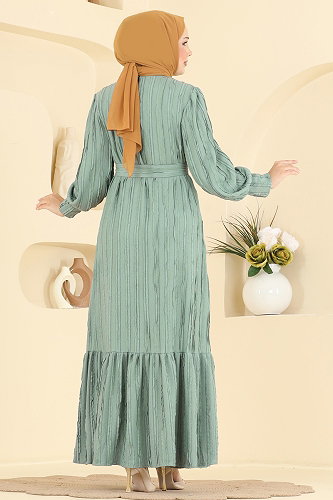 moda selvim الفستان أخضر باهت 7172ERK1158 - Thumbnail