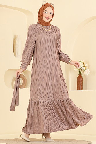 moda selvim الفستان بيج 7172ERK1158 - Thumbnail