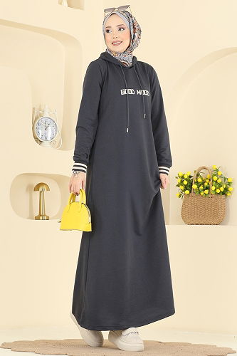 moda selvim الفستان رمادي غامق 717PM271 - Thumbnail